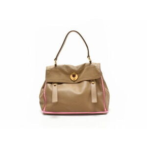 SAINT LAURENT Yves Muse Two Bag Brown Pink Calfskin Canvas